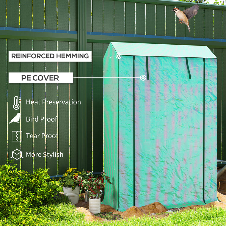 Green Mini Greenhouse with 3-Tier Shelves & Roll-Up Doors