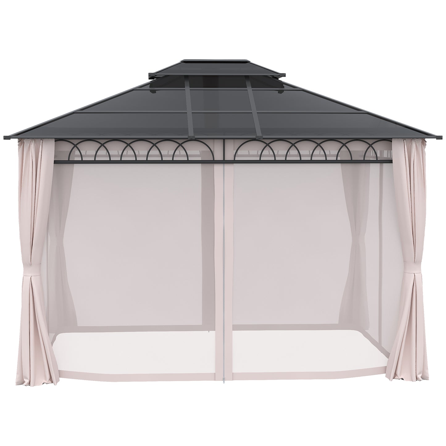 10' x 12' Outdoor Hardtop Gazebo Canopy w/ Double PC Roof, Steel Frame, Nettings, Curtains for Garden Lawn Deck, Khaki