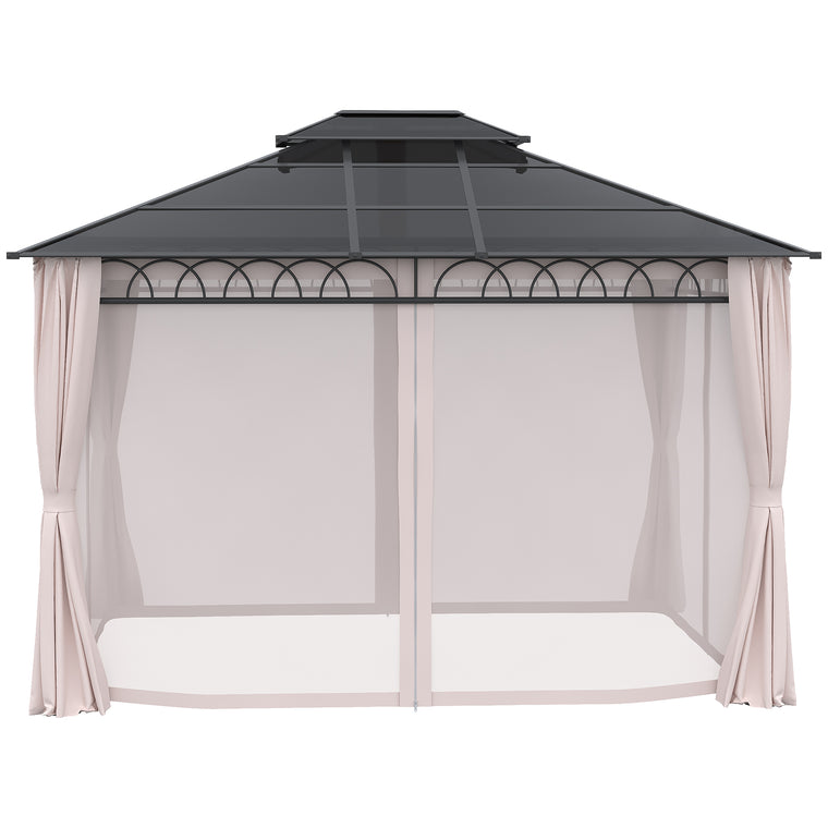10' x 12' Khaki Hardtop Gazebo with Double PC Roof & Curtains