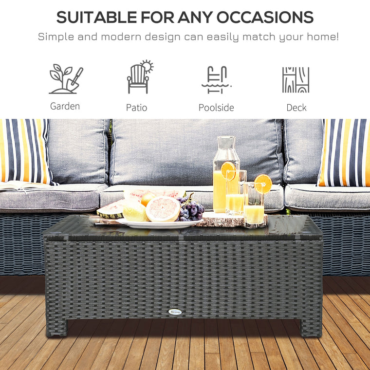 Hand-Woven Rattan Coffee Table with Tempered Glass Top