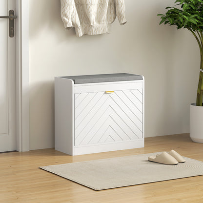 Upholstered Shoe Storage Bench with Flip Drawer, 23.6" Wide, White
