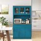 71" Pantry Cabinet with Microwave Space, Buffet with Hutch, 2 Drawers, Adjustable Shelves and Glass Doors, Navy Blue