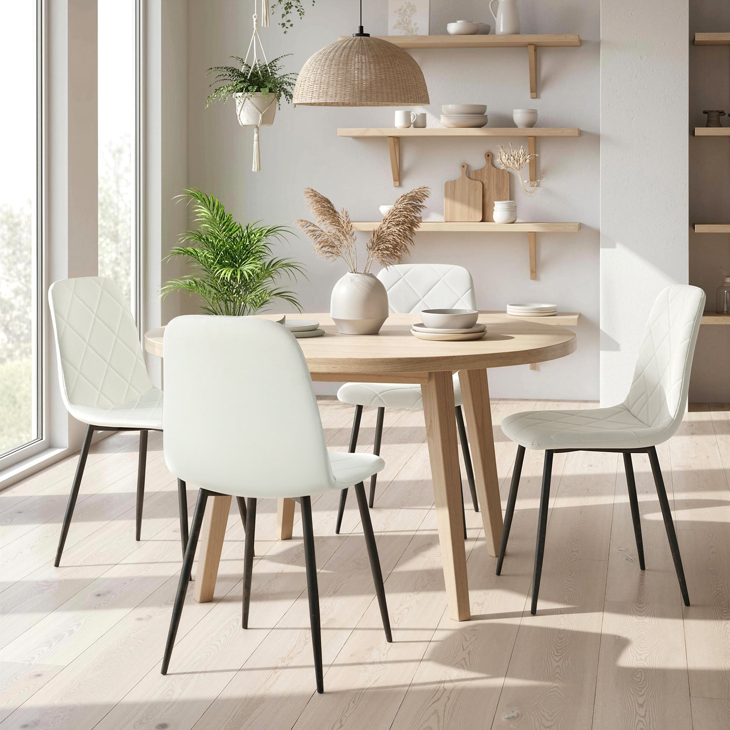 Dining Chairs Set of 4, Upholstered Dining Room Chairs with Steel Legs, Modern Kitchen Chair for Dining Room, Cream