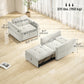 Convertible Chair Bed, Pull Out Sleeper Chair with USB, Adjustable Backrest, Small Velvet Futon Sofa Bed, Cream White