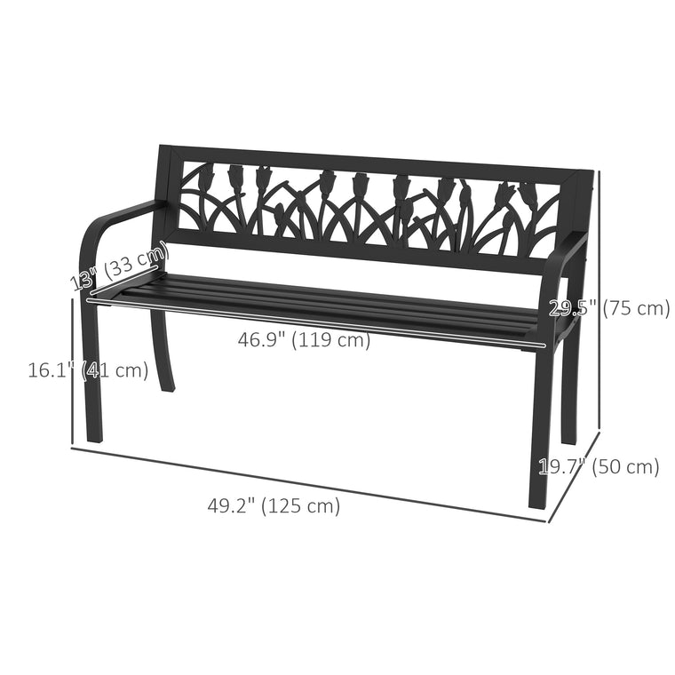49" Metal Outdoor Bench with Curved Arms