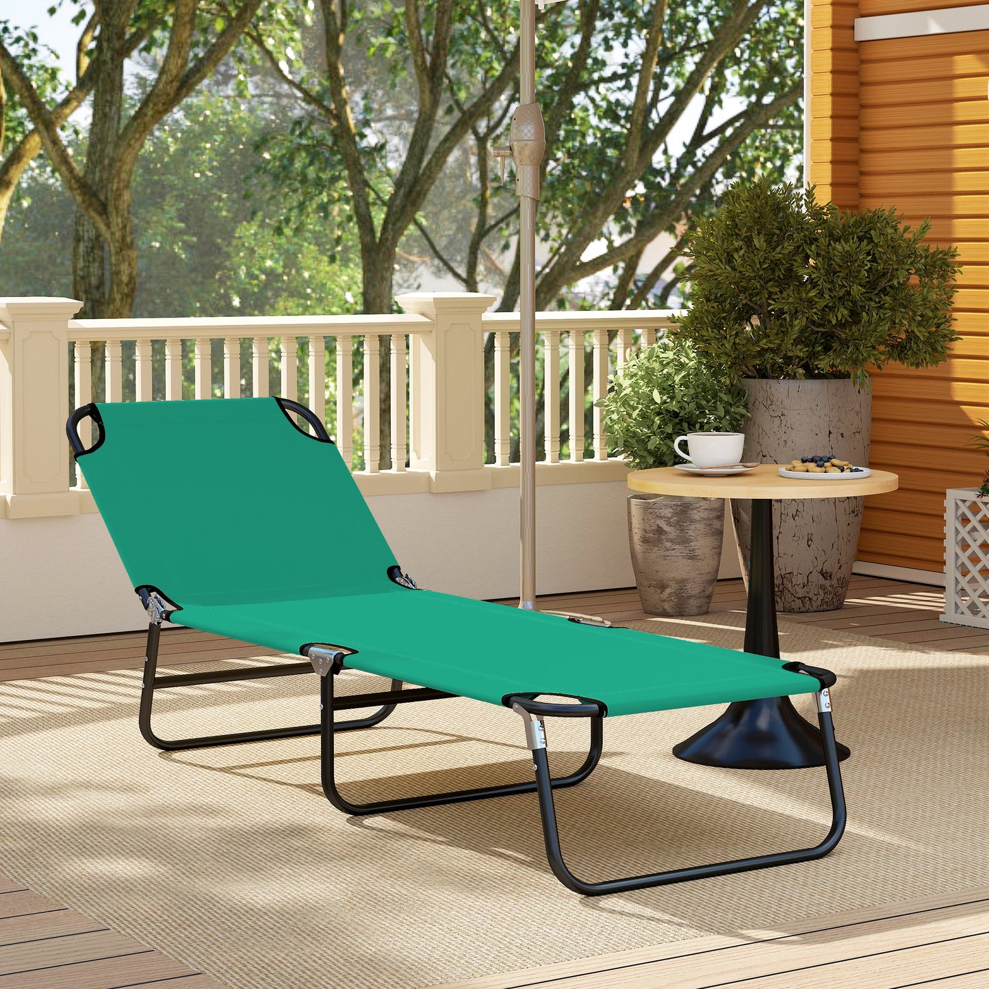Outdoor Folding Lounge Chair, Steel Tanning Chair with Reclining Back, Breathable Mesh for Beach, Yard, Patio, Green