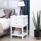 Modern Sofa Side Table, Accent End Table with Drawers and Storage Shelf, Nightstand for Bedroom Living Room, White