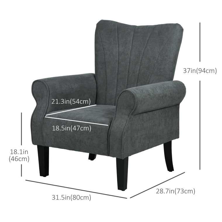 Fabric Accent Chair with Wood Legs - Dark Grey