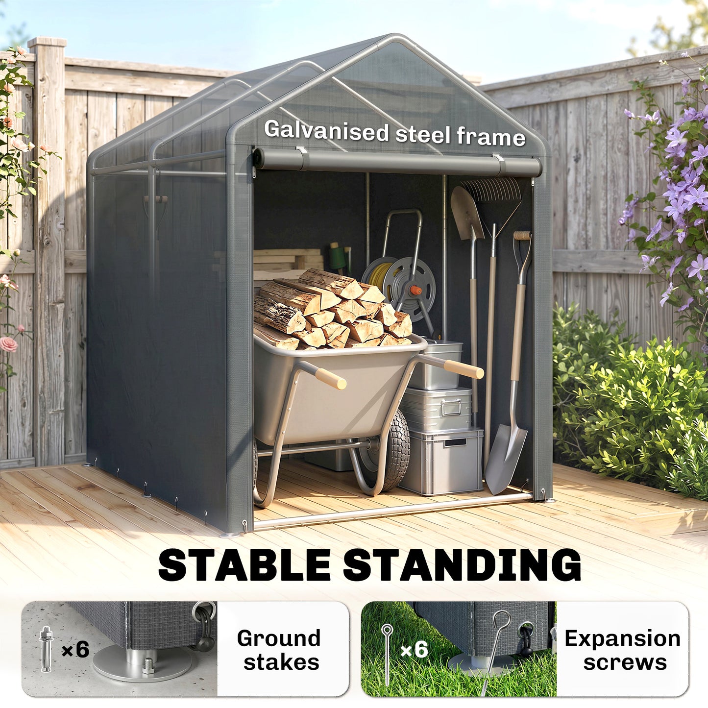 4 x 6ft Outdoor Storage Shed Tent, Portable Shed with Roll-up Door for Motorcycle, Bike, Garden Tools
