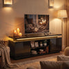 TV Stand for TVs up to 60 Inch, Modern Entertainment Center with LED Lights and Power Outlets, High Gloss Black
