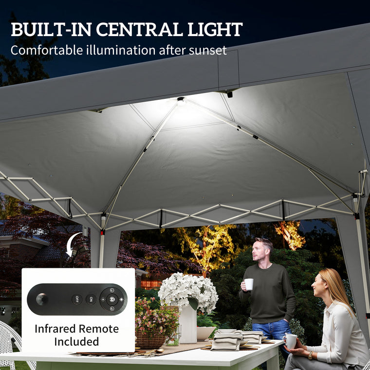 10' x 10' Light Grey Pop-Up Canopy Tent with Light & Remote