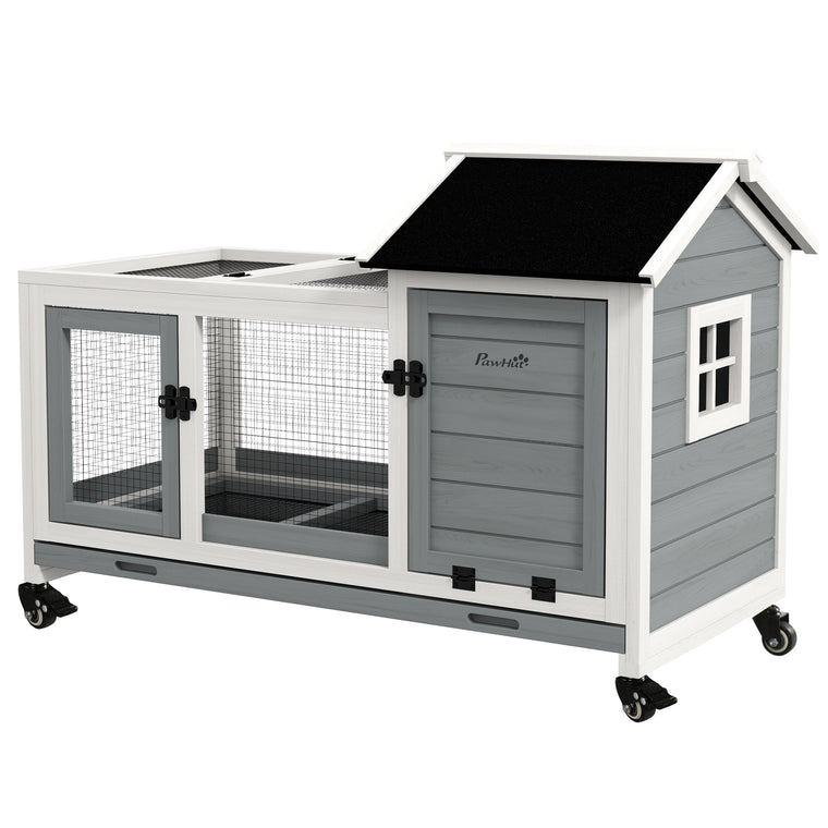 Grey Rabbit Cage with Wheels, Ramp & Run