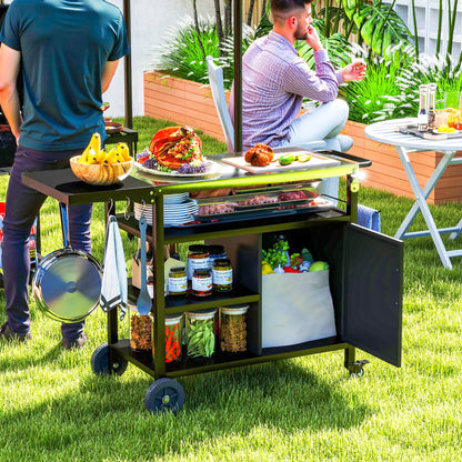 Pizza Oven Stand with Stainless Steel Top & Foldable Table