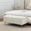Storage Ottoman Bench, 43 Inch Large Storage Chest with Steel Legs and Padded Seat, Foot Rest, Load 485 lbs, Beige