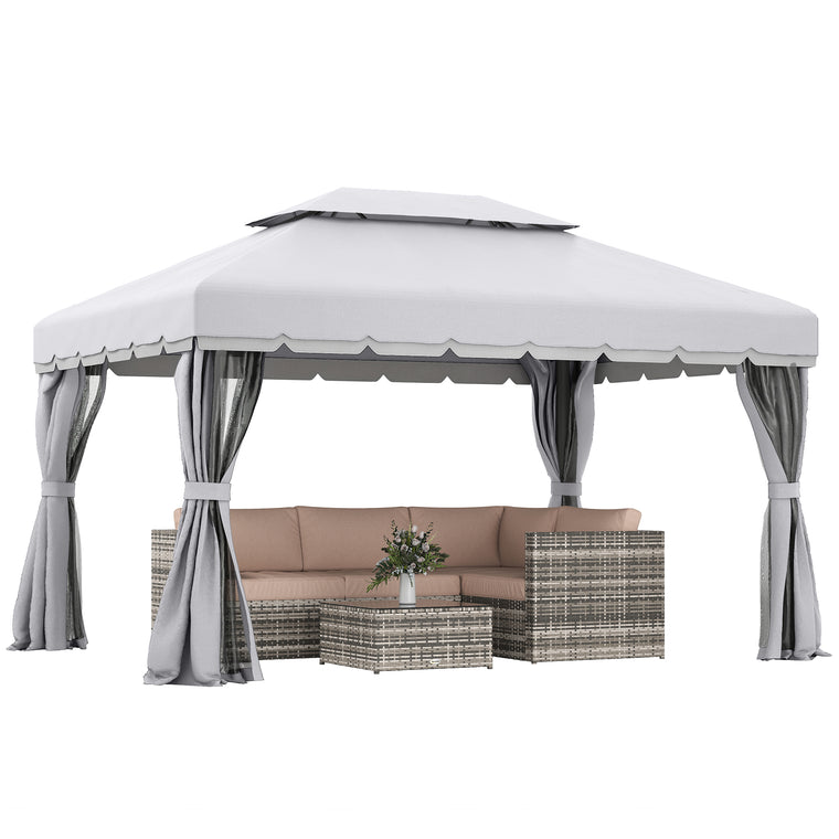 13' x 10' Grey Gazebo with 2-Tier Roof & Mesh Sidewalls