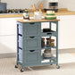 Kitchen Cart on Wheels, Rolling Kitchen Island Cart with Wood Top, 3 Drawers and Shelves for Home Dining Area