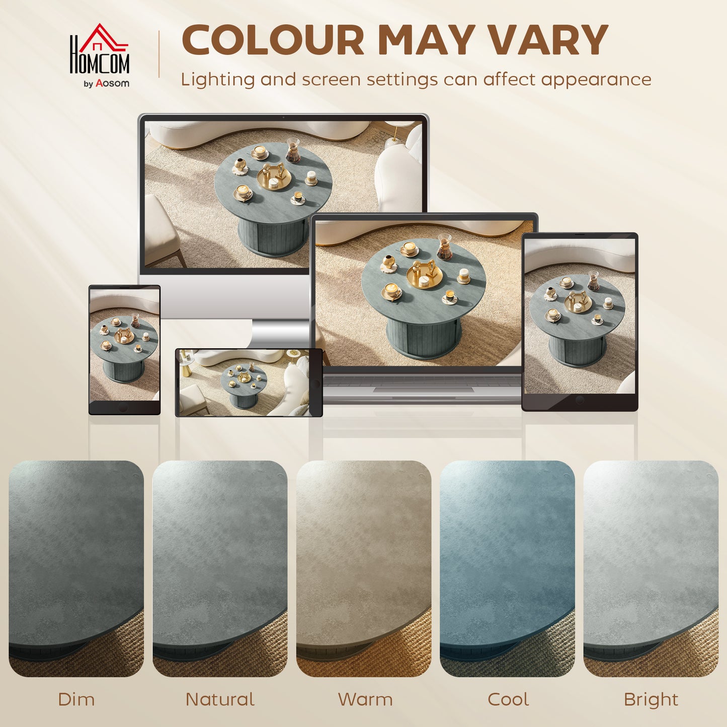 Round Coffee Table, 31.5" Center Table, Cement Grey
