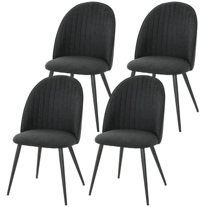 Velvet Dining Chairs Set of 4 with Steel Legs - Black