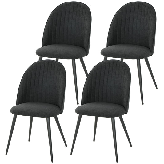 Velvet Dining Chairs Set of 4 with Steel Legs - Black