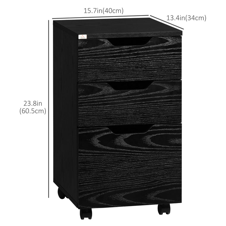 3-Drawer Mobile Filing Cabinet - Black Wood Grain