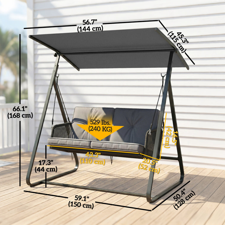 2-Person Rattan Porch Swing with Adjustable Canopy