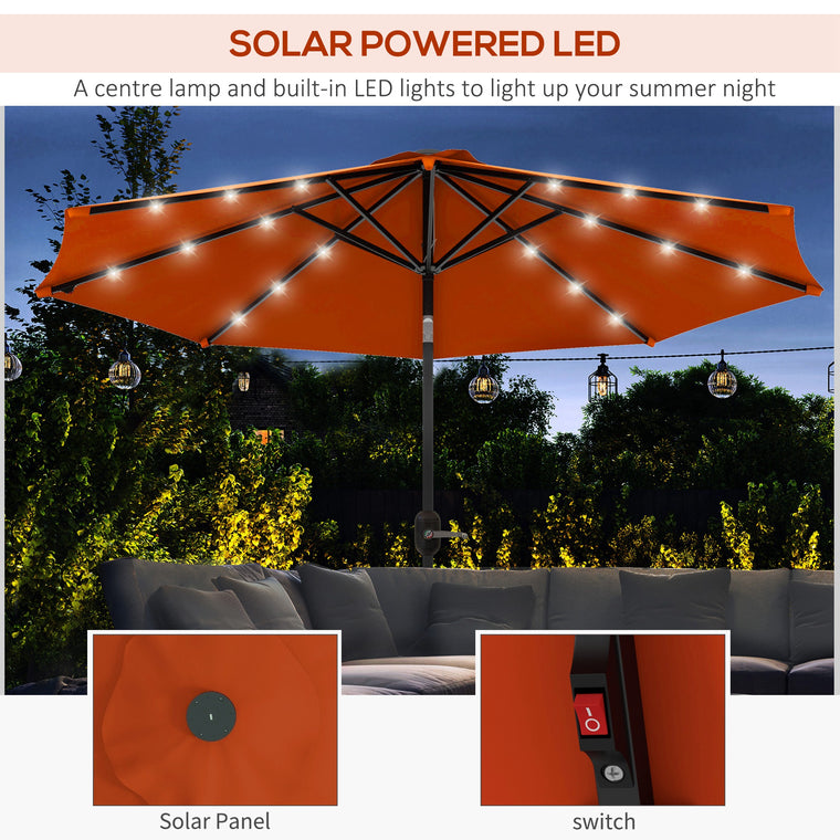 9ft Solar Patio Umbrella Outdoor Sunshade 24 LED Lights Tilt Canopy Orange