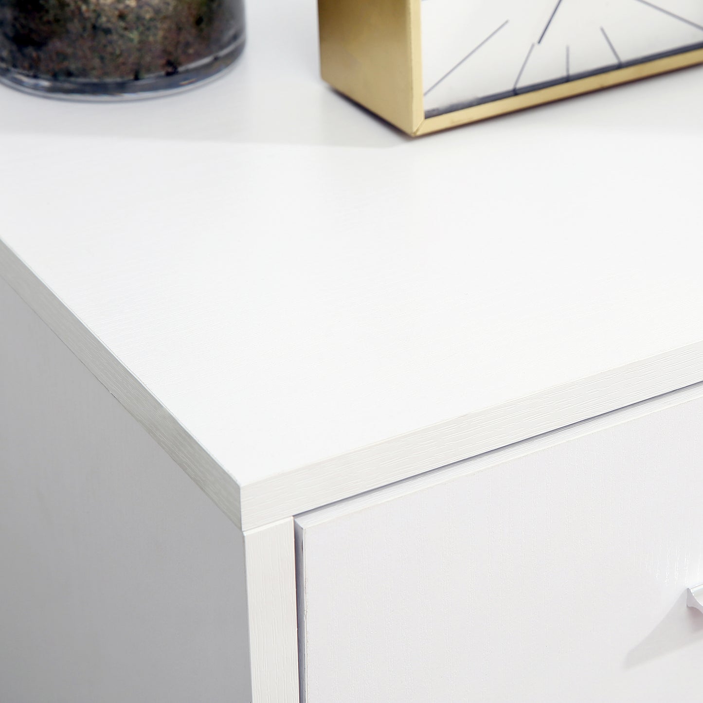 Modern Lateral Filing Cabinet, 3 Drawer File Cabinet for Letter and A4 Size Documents, Mobile, Printer Stand with Open Shelves, Rolling Wheels, White