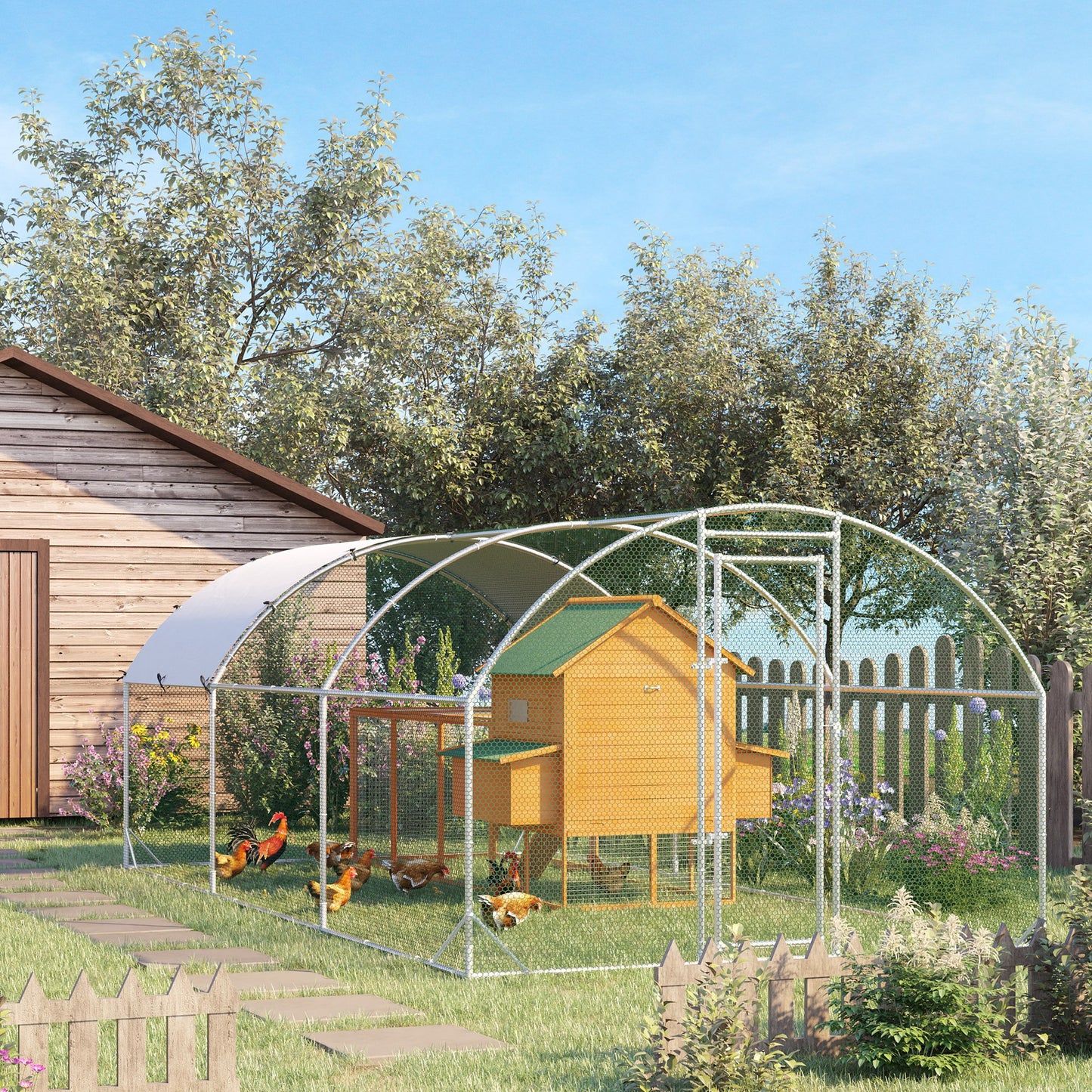 9.2' x 18.7' x 6.5' Silver Galvanized Chicken Coop with Cover