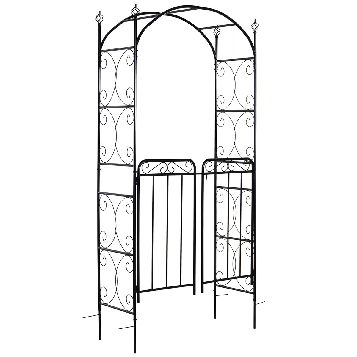 7' Metal Garden Arbor Arch with Scrollwork Doors