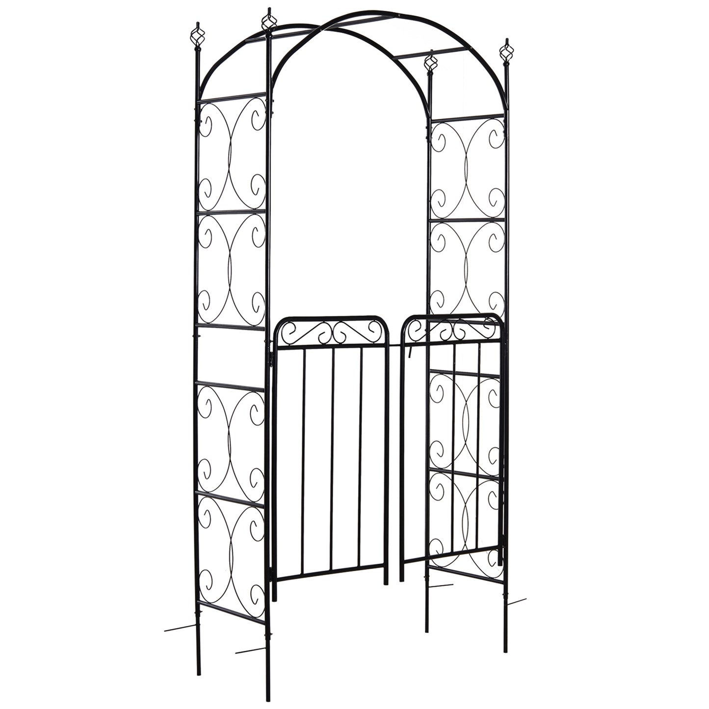 7' Metal Garden Arbor Arch with Scrollwork Doors
