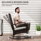 3 Piece Rocking Bistro Set, Wicker Patio Furniture with 3-Level Reclining High Back Rocking Chair and Glass Table, White