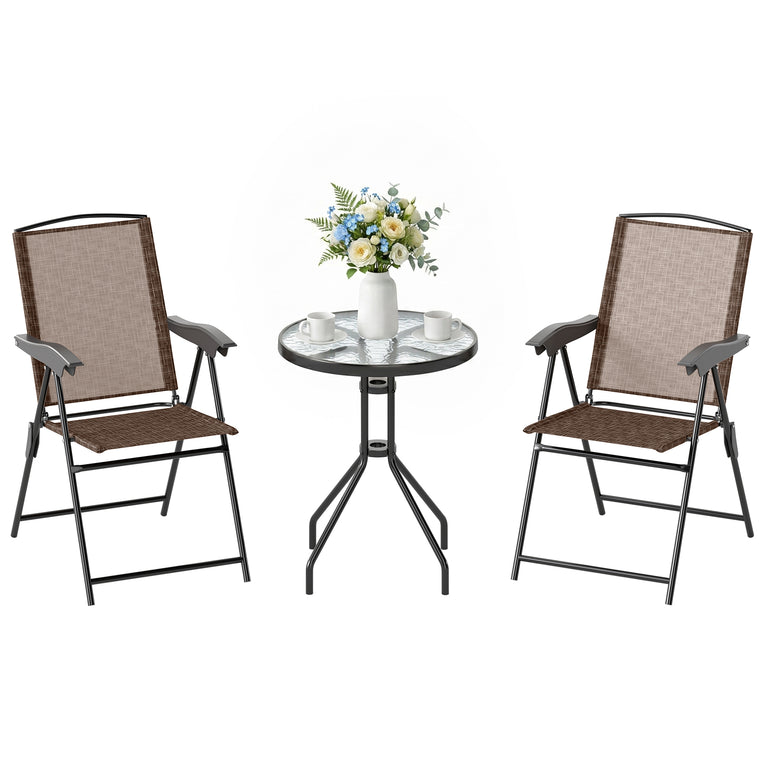 Brown Folding Bistro Set with Reclining Backrest