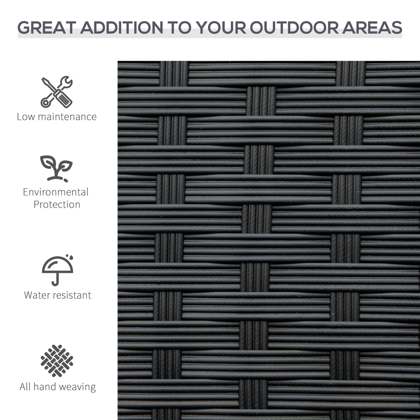 Rattan Wicker Loveseat Garden Bench Hand Woven Portable Backyard Black