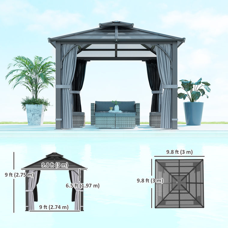 10' x 10' Dark Grey Hardtop Gazebo with Double-Tier Roof