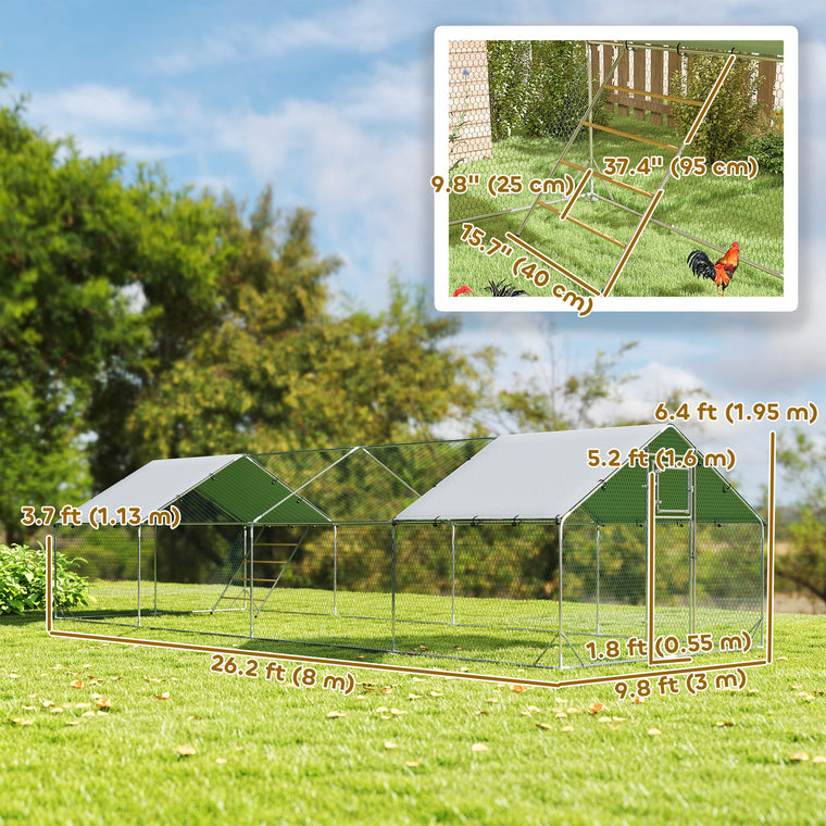Large Metal Chicken Run with Waterproof Cover & Feeder