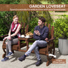 Carbonized Wood Loveseat Bench with Wagon Wheel and Table