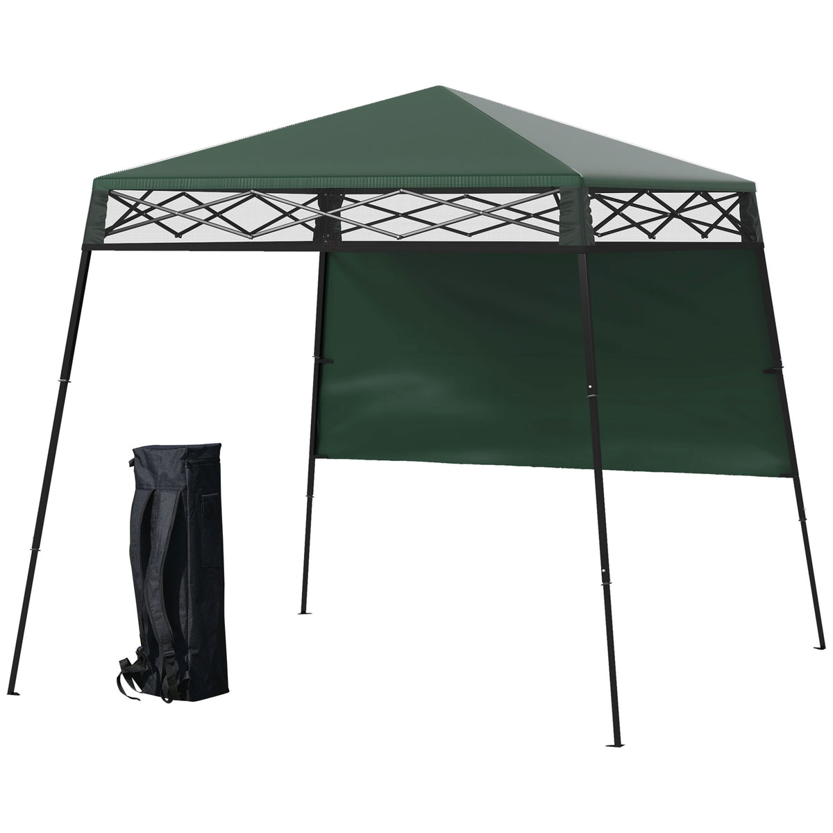 7' x 7' Green Pop-Up Canopy Tent with Backpack & Inclined Legs