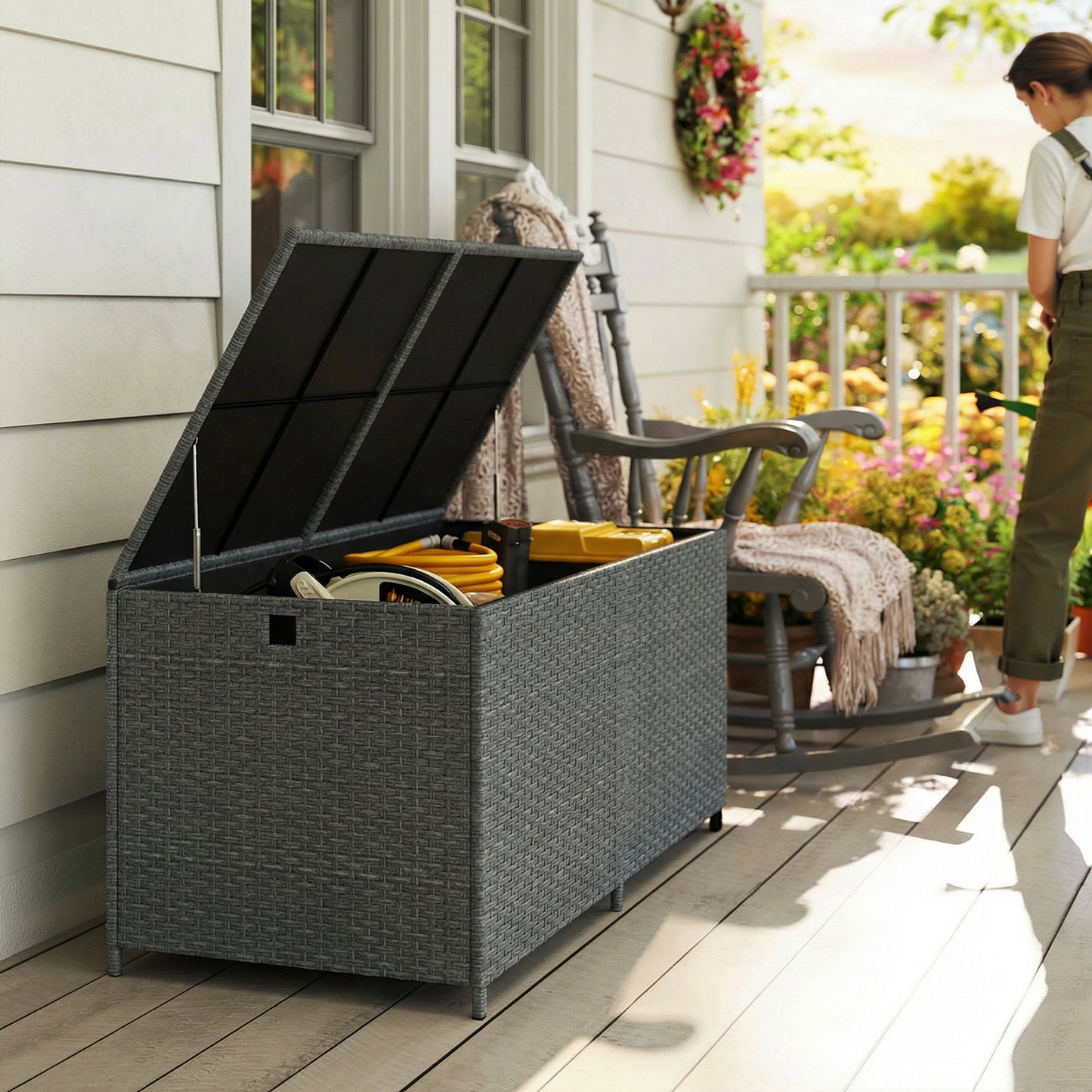 162-Gallon Rattan Deck Box with Wheels