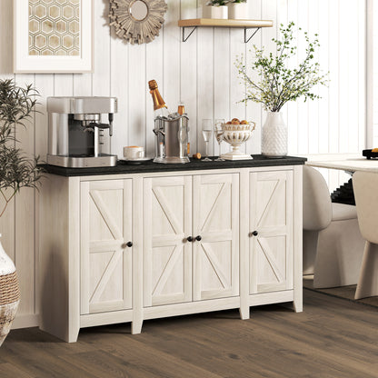 Rustic Buffet Sideboard with Adjustable Shelves - White Wood Grain