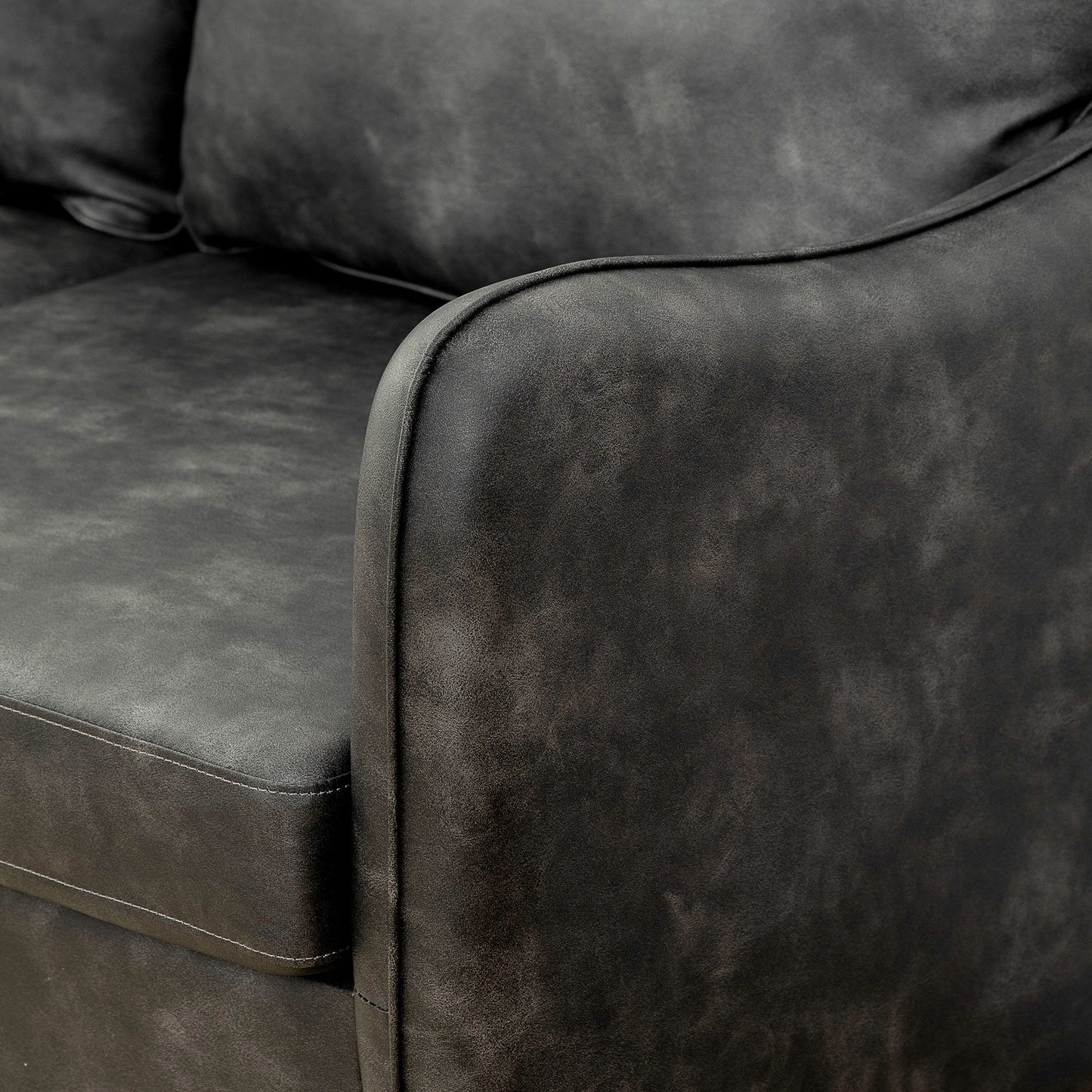 55" Loveseat Sofa, Small 2 Seater Couch with Solid Wood Legs, Modern PU Leather Upholstered Sofa for Small Spaces, Grey