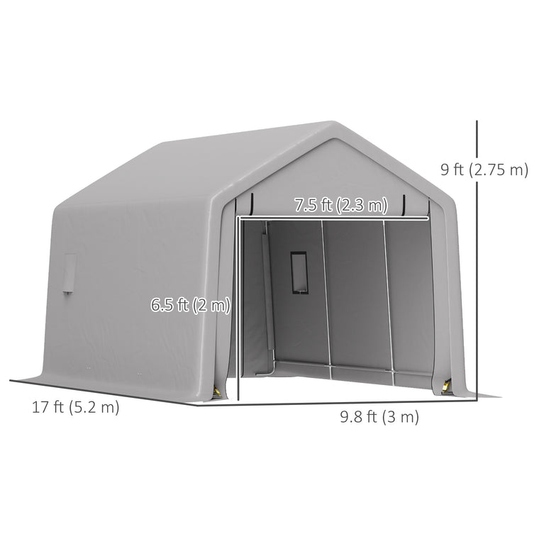 10' x 17' Grey Heavy-Duty Carport with Roll-Up Zipper Door