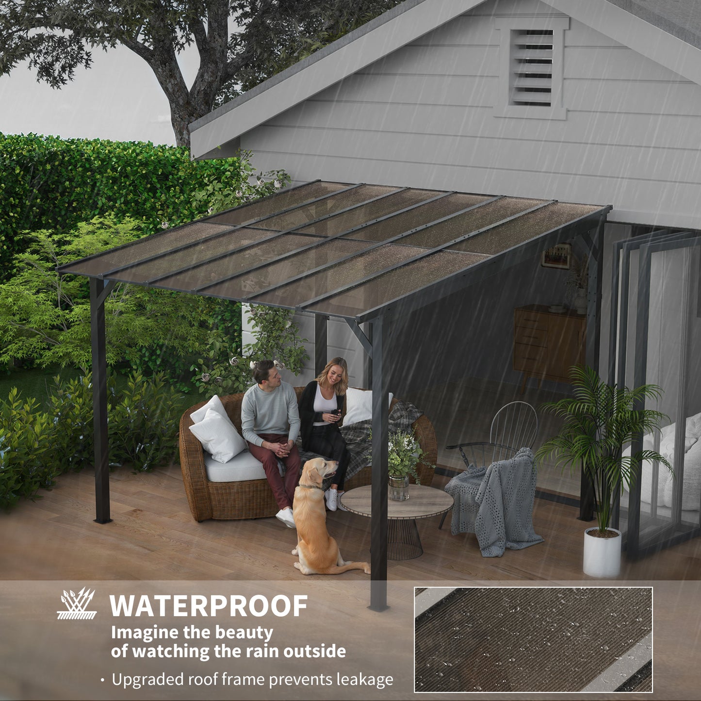 Hardtop Gazebo Wall-Mounted / Free Standing Outdoor Pergola with UPF 50+ & Waterproof Polycarbonate Roof