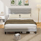 Queen Size Bed Frame with Upholstered Headboard, Modern Platform Bed Frame with Wood Slats, 1100 lbs Capacity, Grey