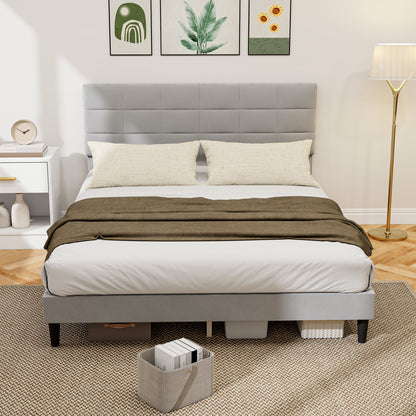 Queen Platform Bed Frame with Upholstered Headboard