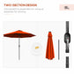 9ft Solar Patio Umbrella Outdoor Sunshade 24 LED Lights Tilt Canopy Orange