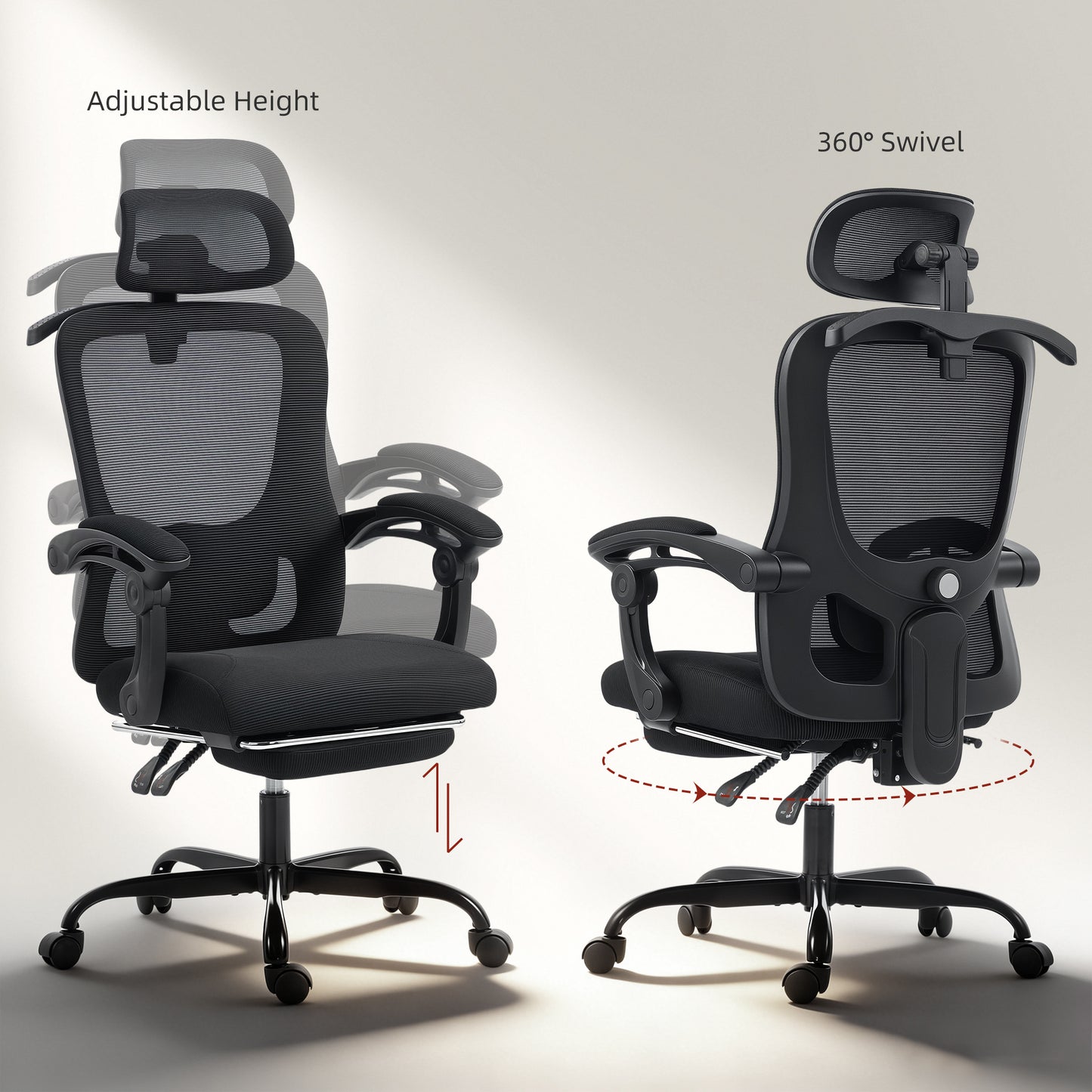 Office Chair, Ergonomic Mesh Computer Desk Chair with Adjustable Headrest, Lumbar Support, Black