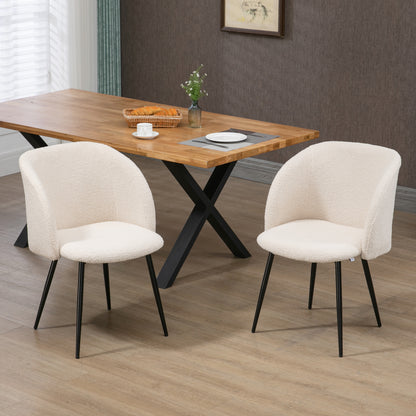 Sherpa Dining Chairs Set of 2 with Steel Legs - Cream White