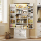 72" LED Kitchen Pantry Cabinet, Buffet Storage Cabinet with 10 Door Shelves, 2 Drawers and Adjustable Shelves, White