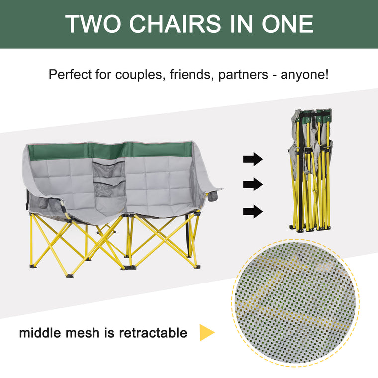 62" Green Double Camping Loveseat with Storage Pocket
