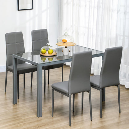 5-Piece Rectangular Glass Dining Set - Grey